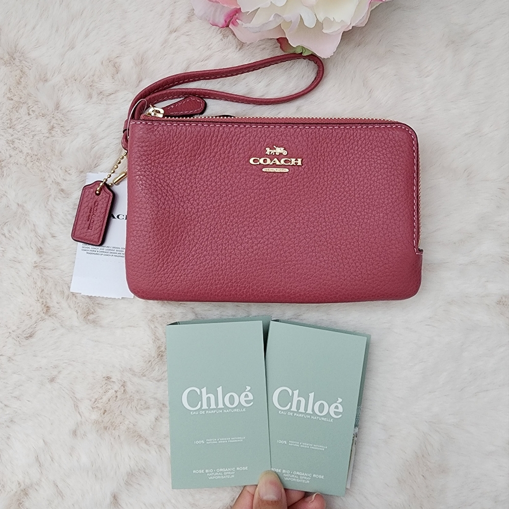 🤎New Coach Double Corner Zip Wristlet and 2 Perfume Vials